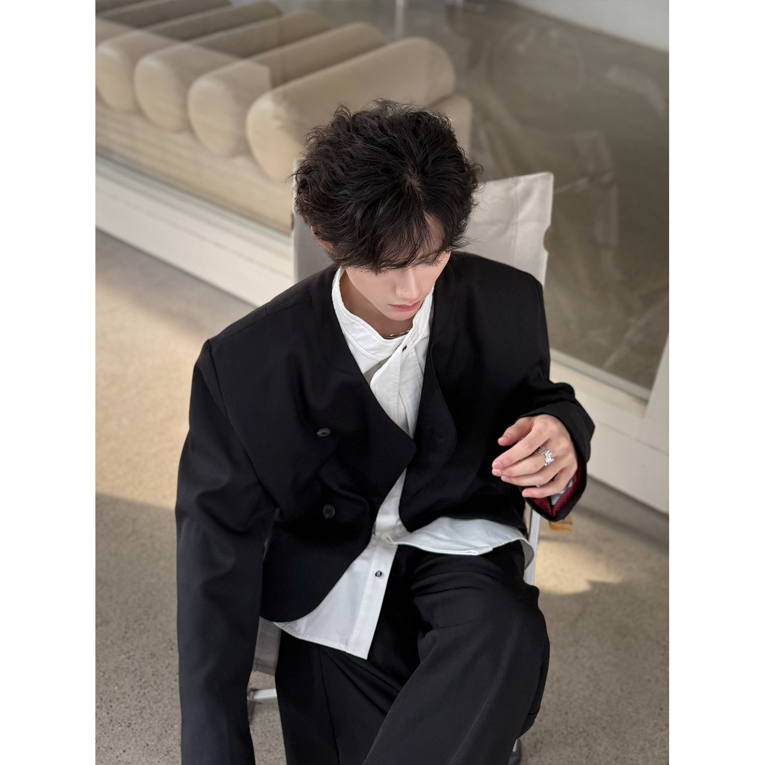 C316XZ8029P98春装新款长袖红内无领西服短款外套时尚个性西装,男装西服,电商C316