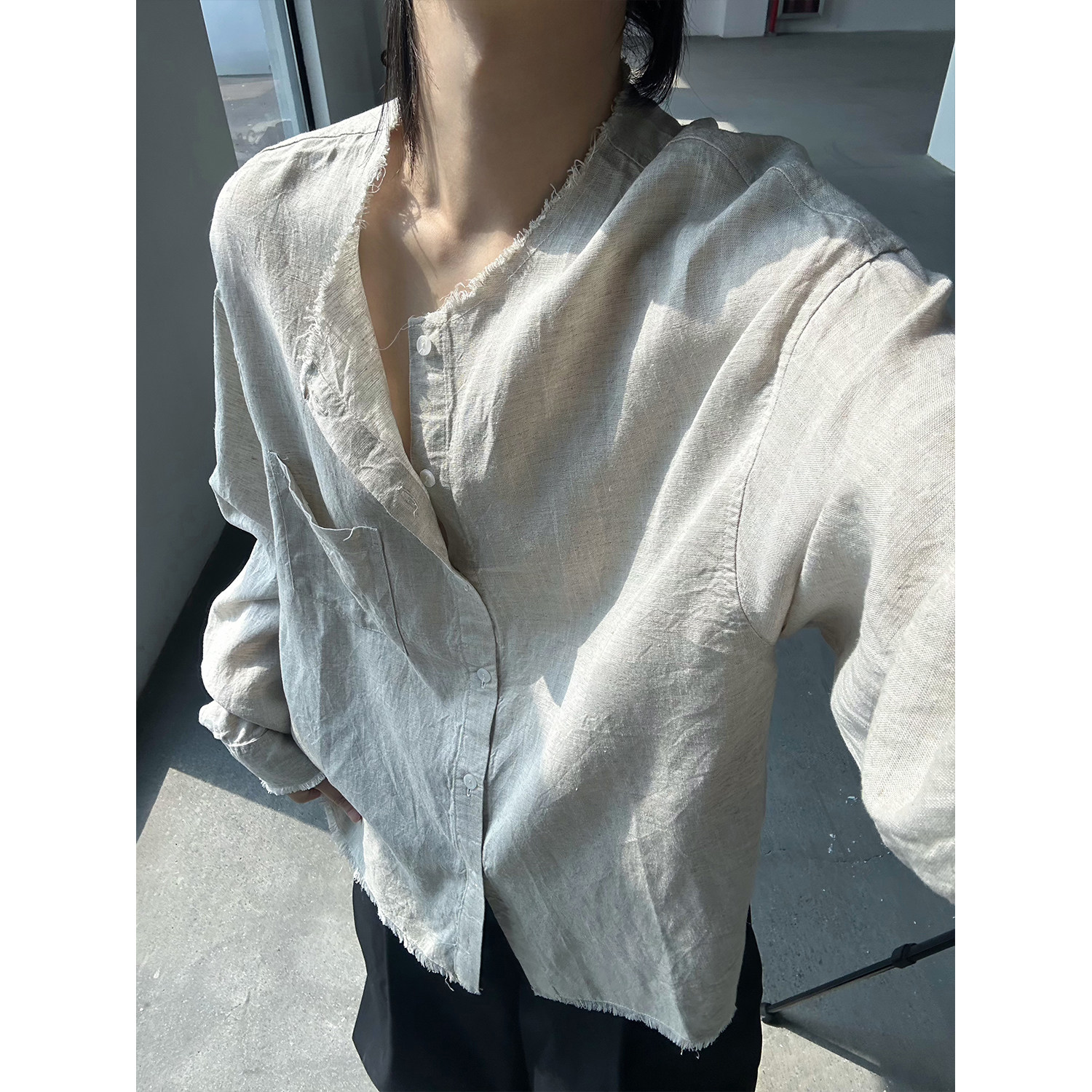 C316 CS8125 P68 夏装新款亚麻衬衫防晒服时尚百搭长袖衬衣松弛感图片