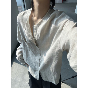 C316 CS8125 P68 夏装新款亚麻衬衫防晒服时尚百搭长袖衬衣松弛感图片