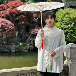C316 Z2347 P58 男生新中式汉服防晒衣时尚立领白色棉麻衬衫图片
