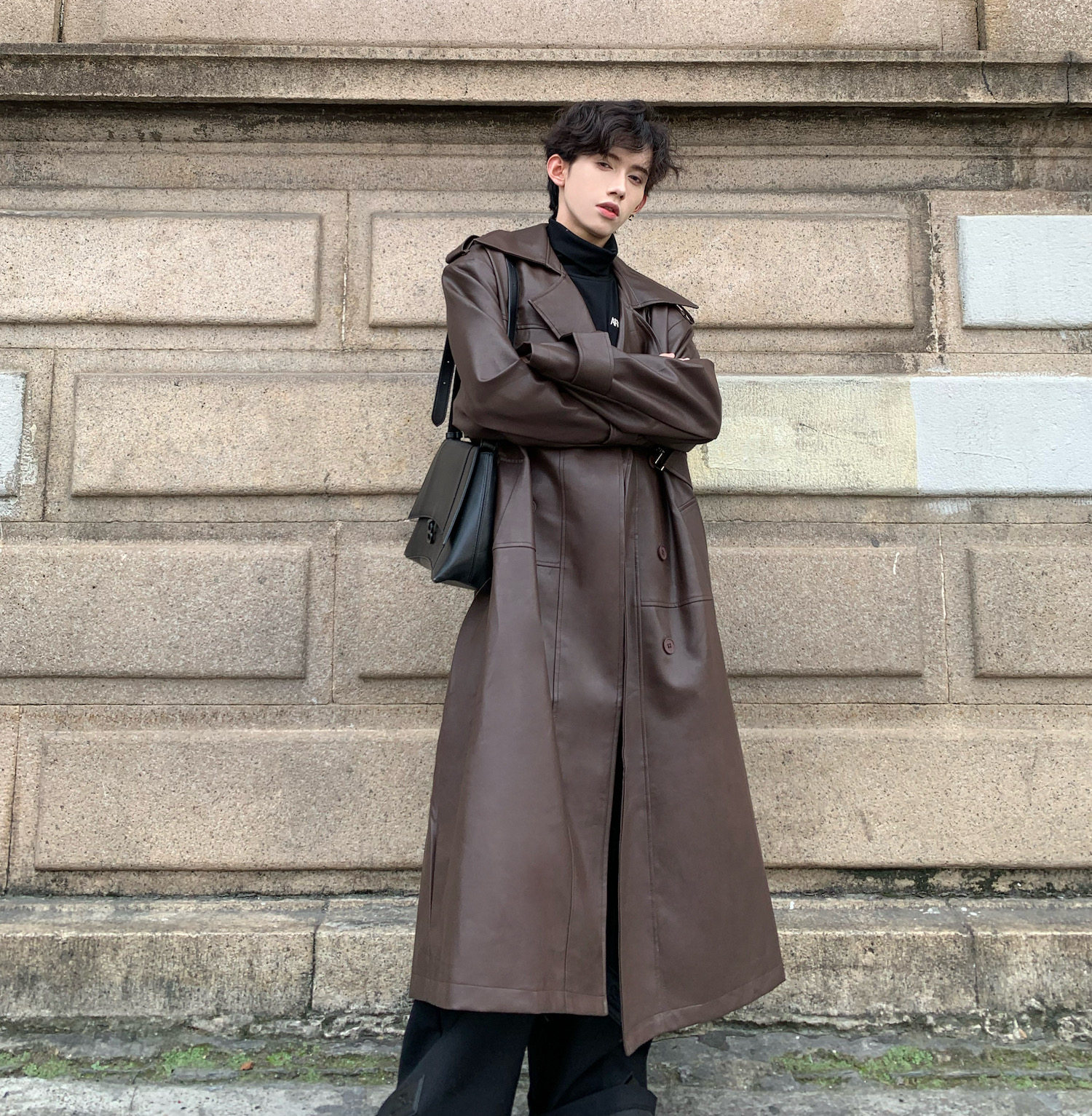 C316FY127P198秋冬新款皮风衣长款时尚立领重工外套网红休闲，男装风衣，电商C316