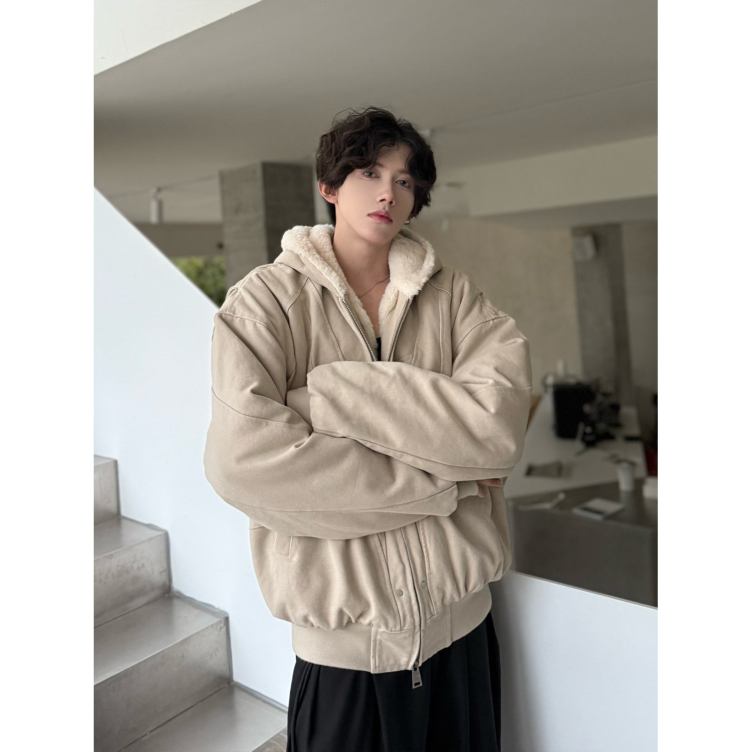 C316MY1016P158秋冬新款座山雕加绒加厚棉衣棉服短款连帽外套,男装棉衣,电商C316