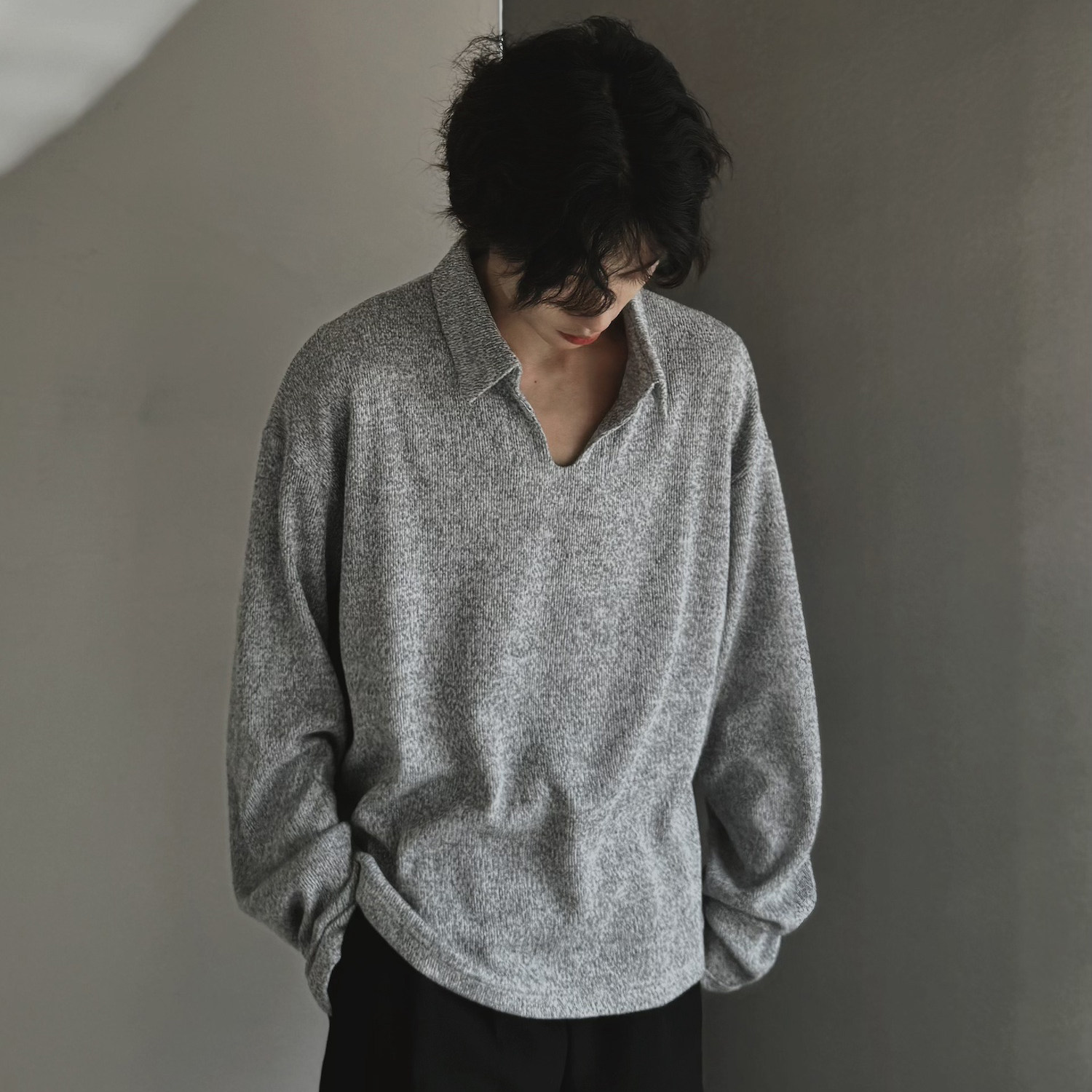C316MY1992P68秋装新款长袖V领毛衣针织衫松弛感浅灰色线衫,男装针织衫/毛衣,电商C316
