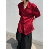 C316CS8140P58丝滑衬衫时尚百搭红色短袖衬衣松弛感理发师，男装针织衫/毛衣，电商C316