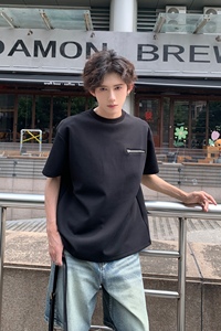 C316 DX89 P4868 夏装新款短袖T恤拉链时尚潮黑色tee个性男图片