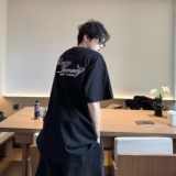 C316T8043P38夏装新款短袖T恤植绒设计时尚针织衫宽松黑色，男装T恤，电商C316