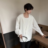 C316CS8101P68春装新款假两件衬衫黑色白色衬衣长袖松弛感，男装衬衫，电商C316