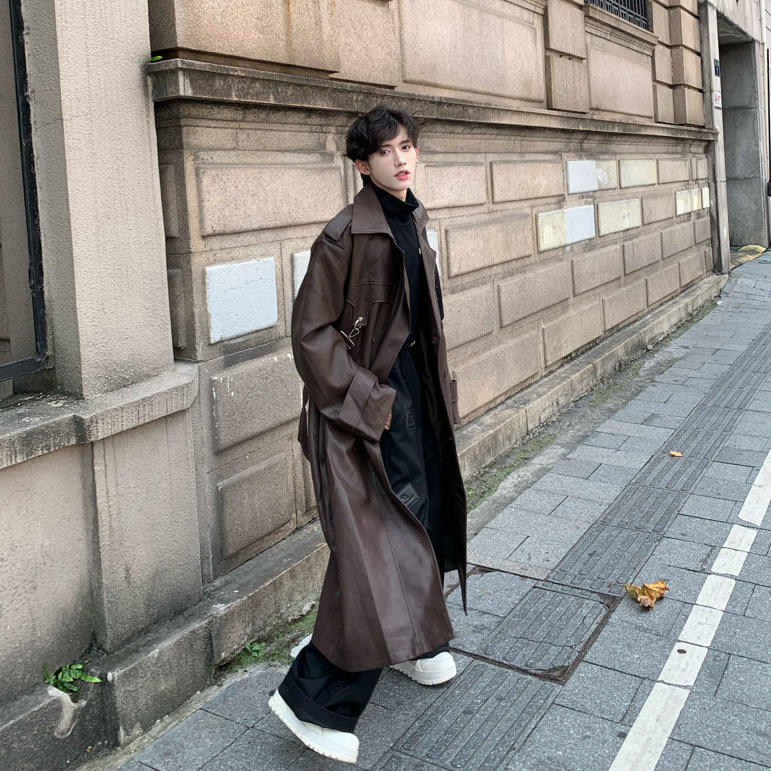 C316FY127P198秋冬新款皮风衣长款时尚立领重工外套网红休闲，男装风衣，电商C316