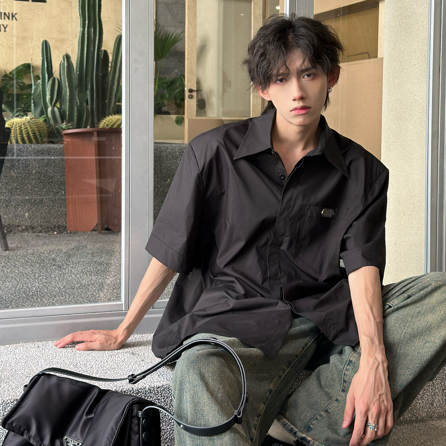 C316CS2399P5850棉50涤夏装新款衬衫潮流宽松半袖网红风衬衣，男装T恤，电商C316