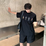 C316T2342P38夏装新款印花短袖T恤纯棉黑色tee潮流圆领高街，男装T恤，电商C316