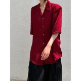 C316CS8140P58丝滑衬衫时尚百搭红色短袖衬衣松弛感理发师，男装T恤，电商C316