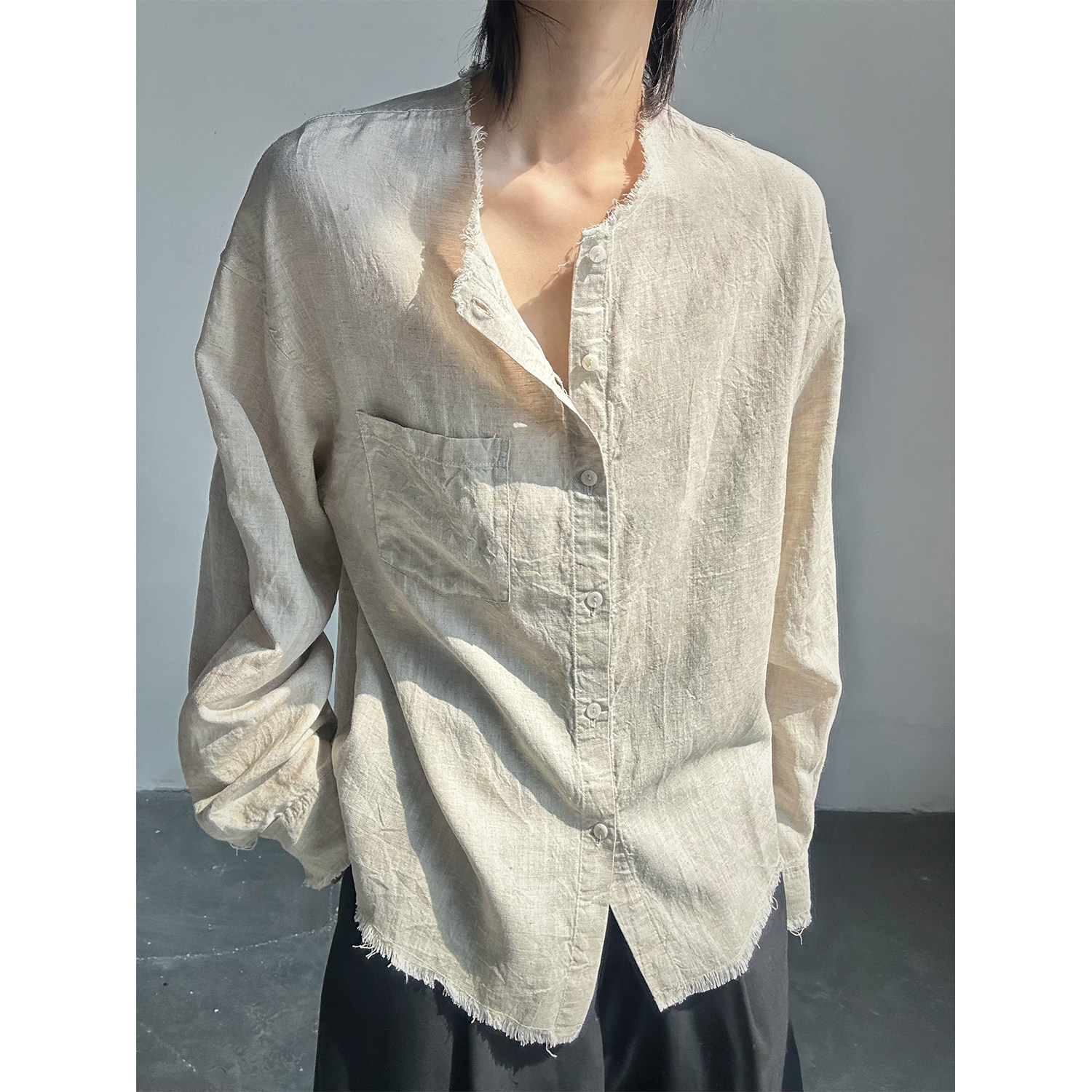 C316CS8215P68夏装新款亚麻衬衫防晒服时尚百搭长袖衬衣松弛感,男装防晒衣,电商C316