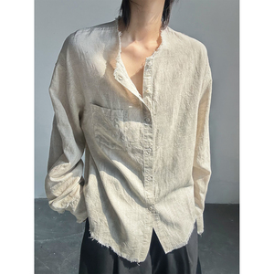 C316 CS8215 P68 夏装新款亚麻衬衫防晒服时尚百搭长袖衬衣松弛感图片