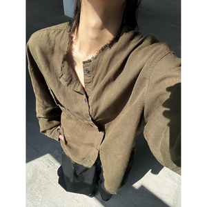 C316 CS8215 P68 夏装新款亚麻衬衫防晒服时尚百搭长袖衬衣松弛感图片