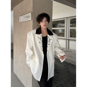 C316 XZ8011 P118 春装新款拼接绣珠宽松西服西装外套时尚男装图片