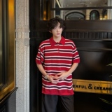 C316T8130P58春装新款短袖红色条纹polo领时尚短袖T恤男女情侣，男装T恤，电商C316