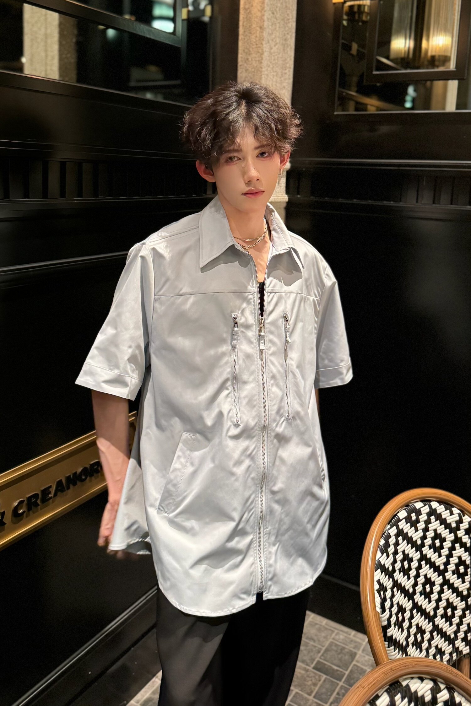 C316CS1116P58控78春夏新款短袖衬衫拉链设计个性衬衣男网红,男装T恤,电商C316