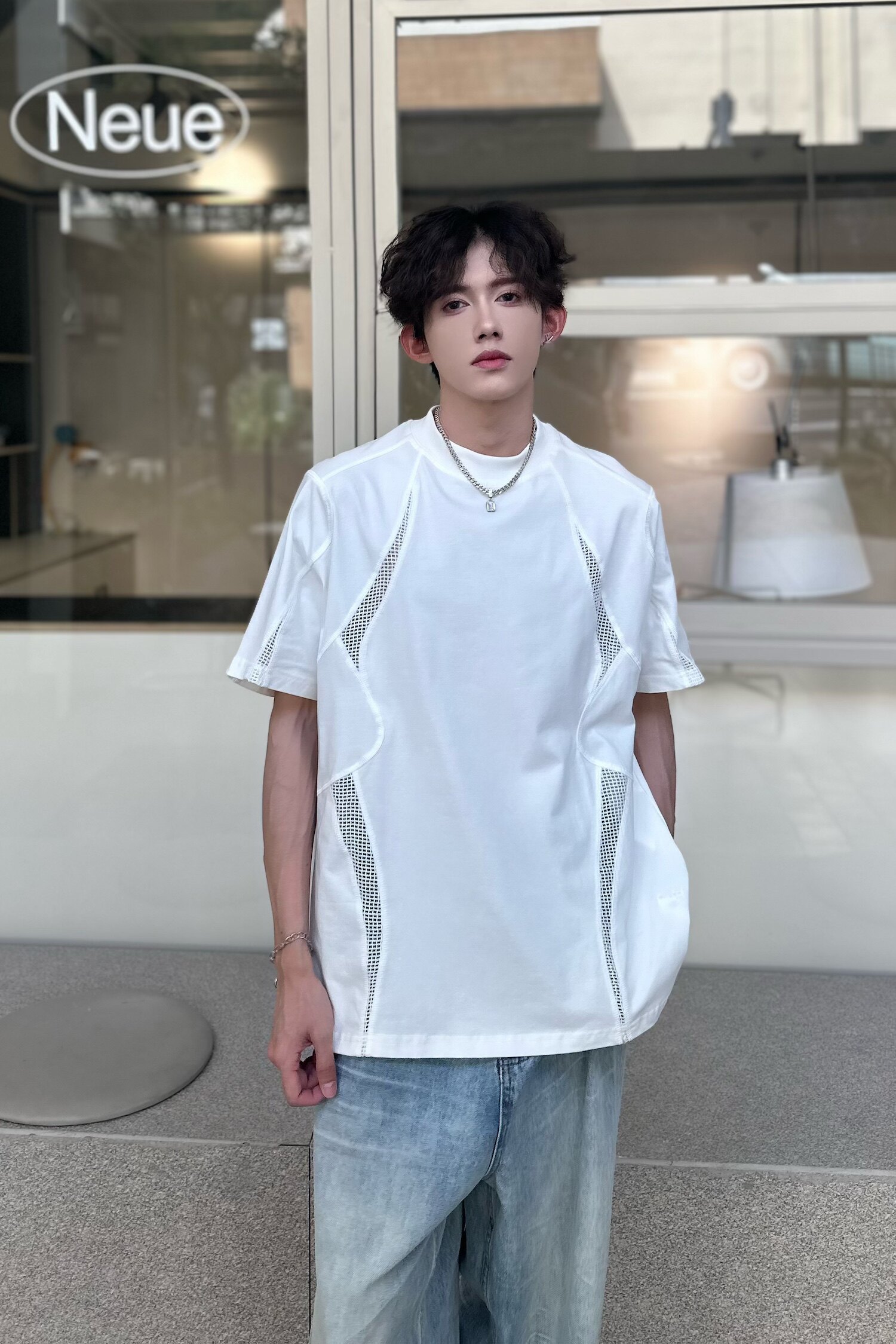 C316T1129P48控价68春夏新款短袖T恤潮tee白色拼接个性时尚T恤,男装T恤,电商C316