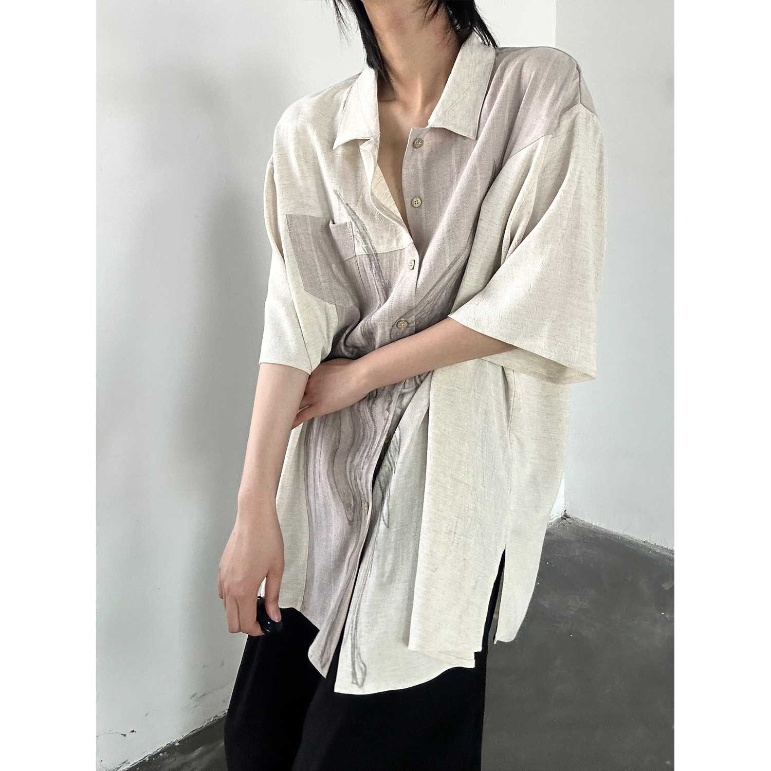C316HX888P68夏装新款短袖衬衫时尚撞色棉麻个性衬衣高级感,男装T恤,电商C316