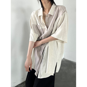 C316 HX888 P68 夏装新款短袖衬衫时尚撞色棉麻个性衬衣高级感图片
