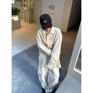C316 CS8298 P68 新款亚麻长袖衬衫浅蓝色白色宽松透气衬衣潮男图片