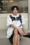 C316T1140P58夏装新款短袖T恤拼皮撞色个性tee潮个性T恤衫情侣，男装T恤，电商C316