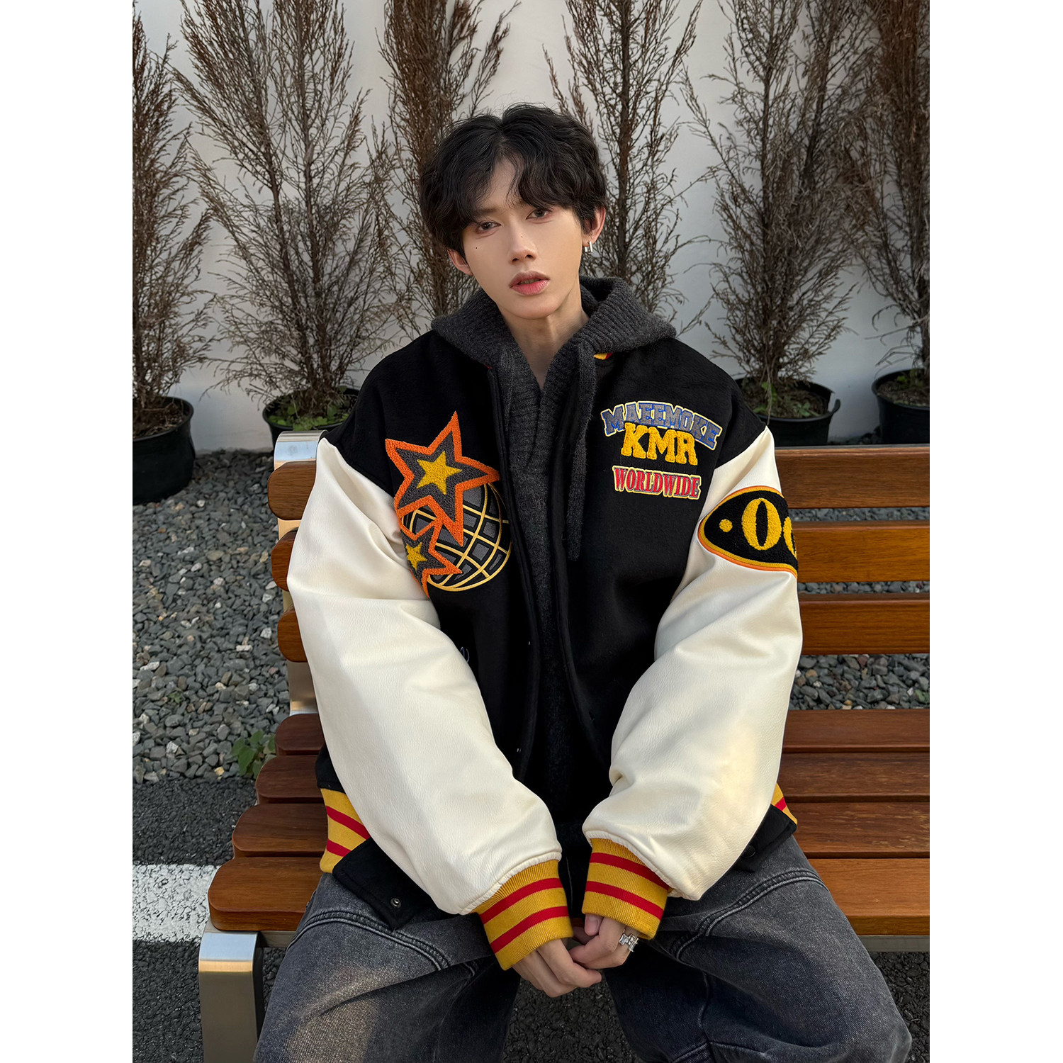 C316MY2023P148秋冬新款个性棉衣棒球服短款外套夹克拼接撞色,男装夹克,电商C316