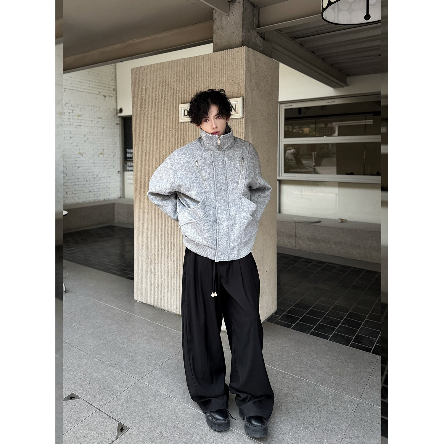 C316WT1056P128冬装新款加棉短款外套时尚呢子内里加厚棉衣灰,男装棉衣,电商C316