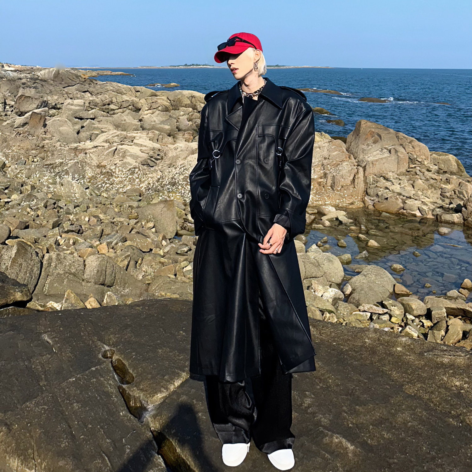 C316PY208P198秋冬重工款皮风衣时尚百搭长款网红风衣外套，男装风衣，电商C316