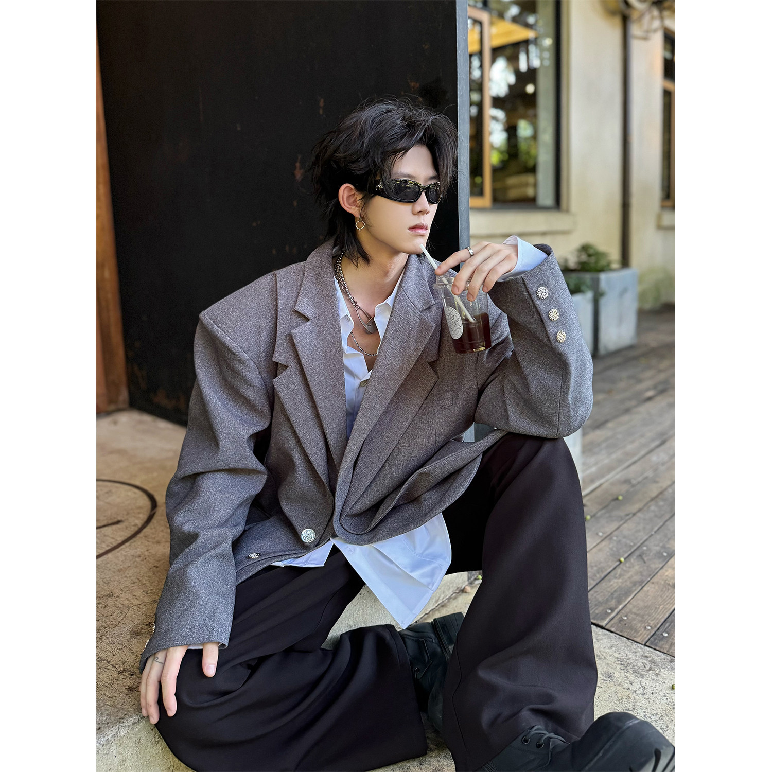 C316XZ1277P138秋冬新款宽松双领西服松弛感外套时尚休闲西装,男装西服套装,电商C316