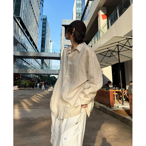 C316 CS8298 P68 新款亚麻长袖衬衫浅蓝色白色宽松透气衬衣潮男图片