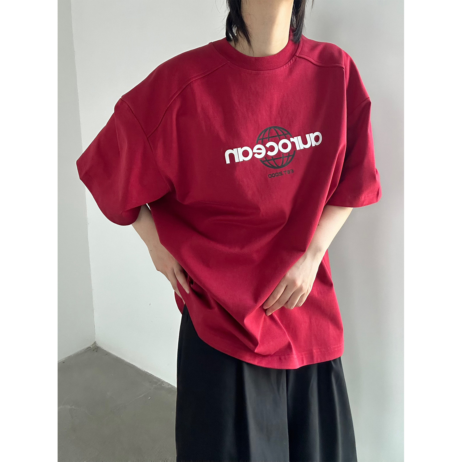 C316 T8305 P38 夏装新款短袖T恤字母运动风时尚红色tee休闲图片