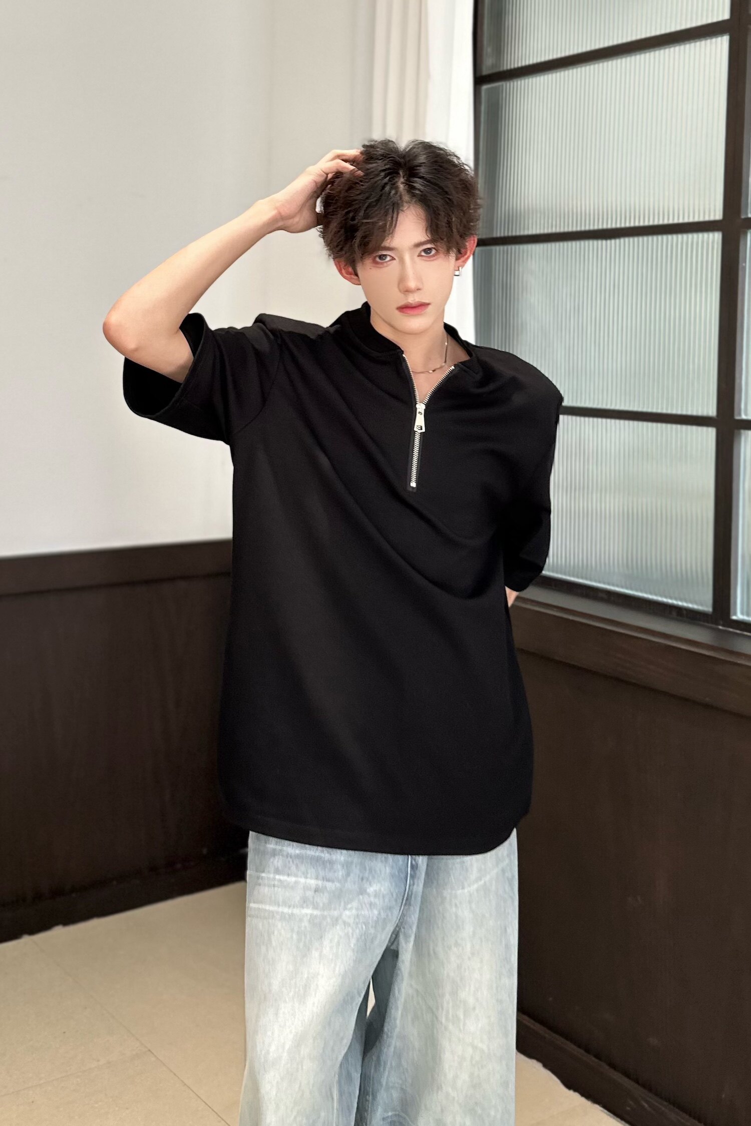 C316T1145P48夏装新款短袖polo衫时尚白色黑色个性简约T恤百搭,男装T恤,电商C316