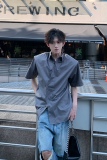 C316CS11167P58夏装新款短袖衬衫科技感时尚衬衣银灰色男百搭，男装T恤，电商C316