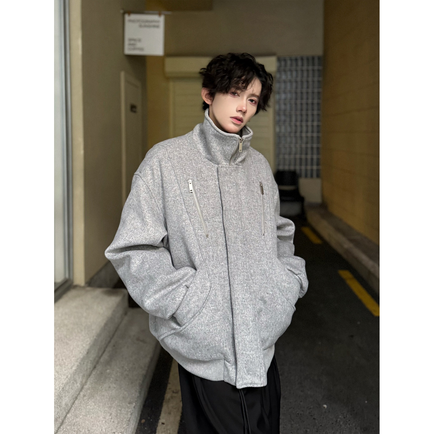 C316WT1056P128冬装新款加棉短款外套时尚呢子内里加厚棉衣灰,男装棉衣,电商C316