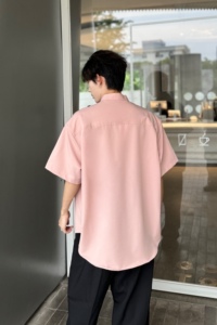 C316 CS1166 P58夏装新款短袖衬衫时尚百搭纯色粉色衬衣时尚情侣图片