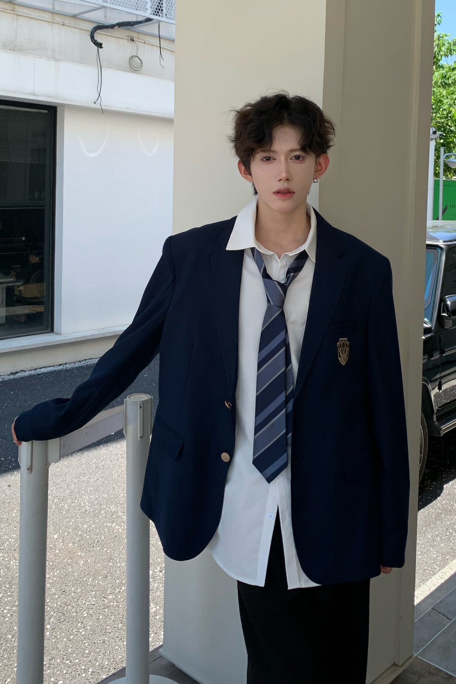 藏蓝色dk制服男西装外套痞帅高级感潮牌日系学院风套装jk西服全套,男装西服套装,电商C316