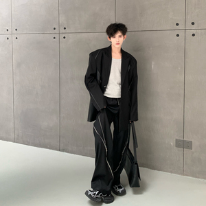 C316 XZ2386 P118 秋季西服外套小西装上衣宽松黑色拼皮外套时尚图片