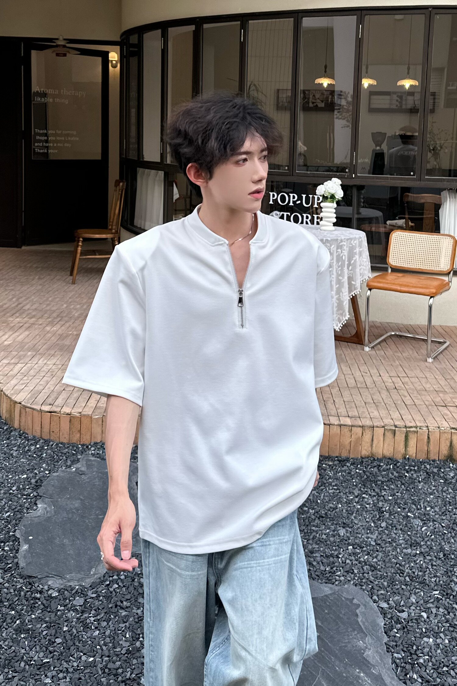 C316T1145P48夏装新款短袖polo衫时尚白色黑色个性简约T恤百搭,男装T恤,电商C316