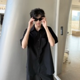 C316CS8067P48夏装新款短袖衬衫刺绣宽松百搭黑白衬衣个性，男装衬衫，电商C316