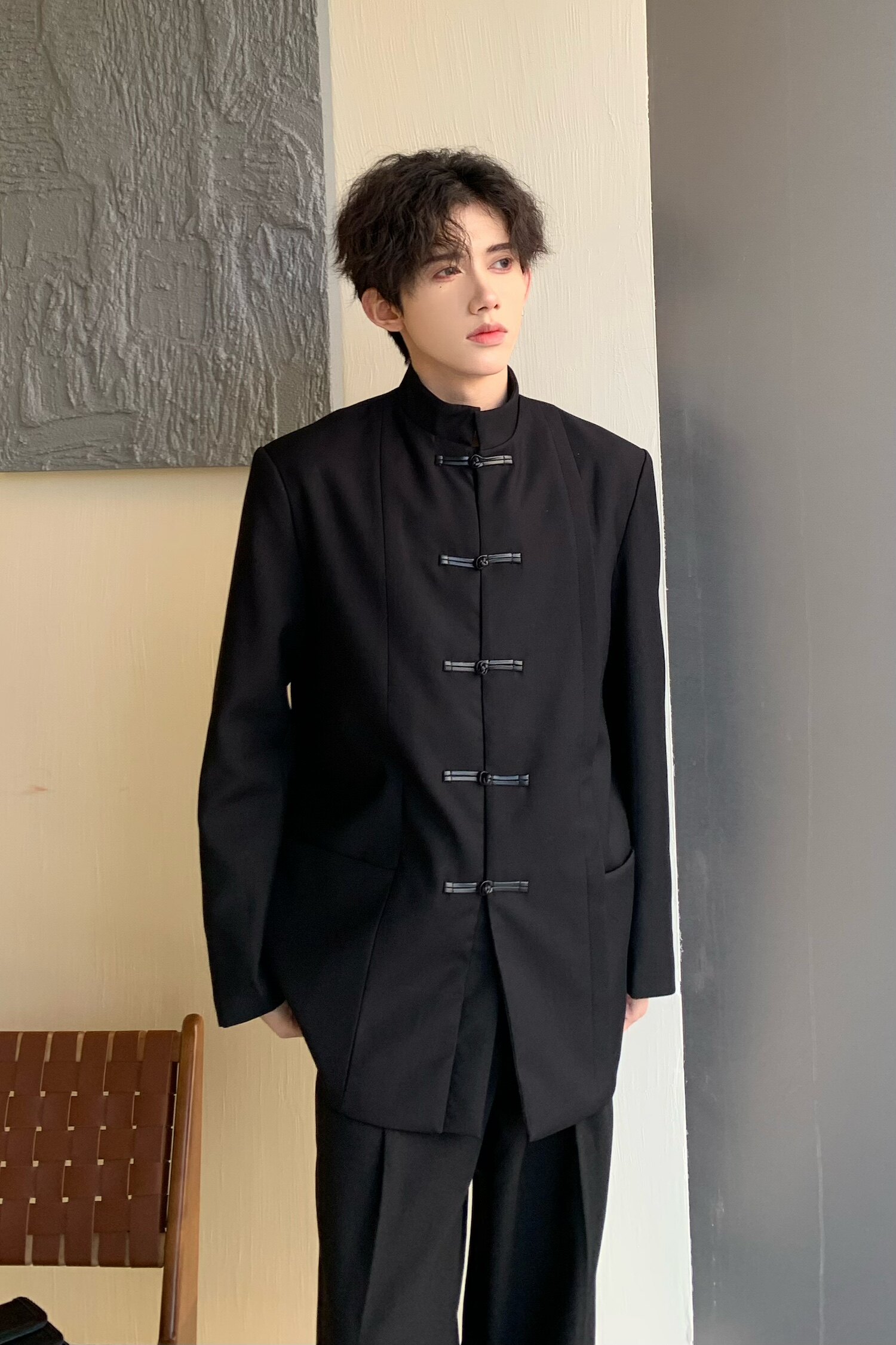 C316XZ844P118春装新中式西服中山装时尚短款外套个性西装盘扣，男装西服套装，电商C316