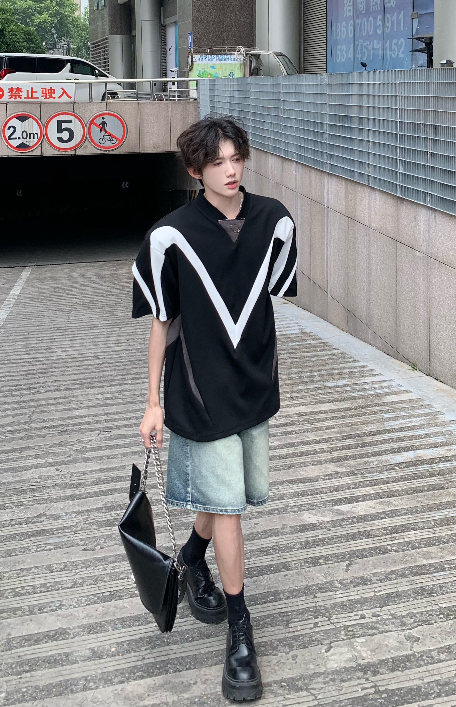 C316T1158P58夏装新款高品质时尚拼接撞色短袖T恤tee个性中性风,男装T恤,电商C316