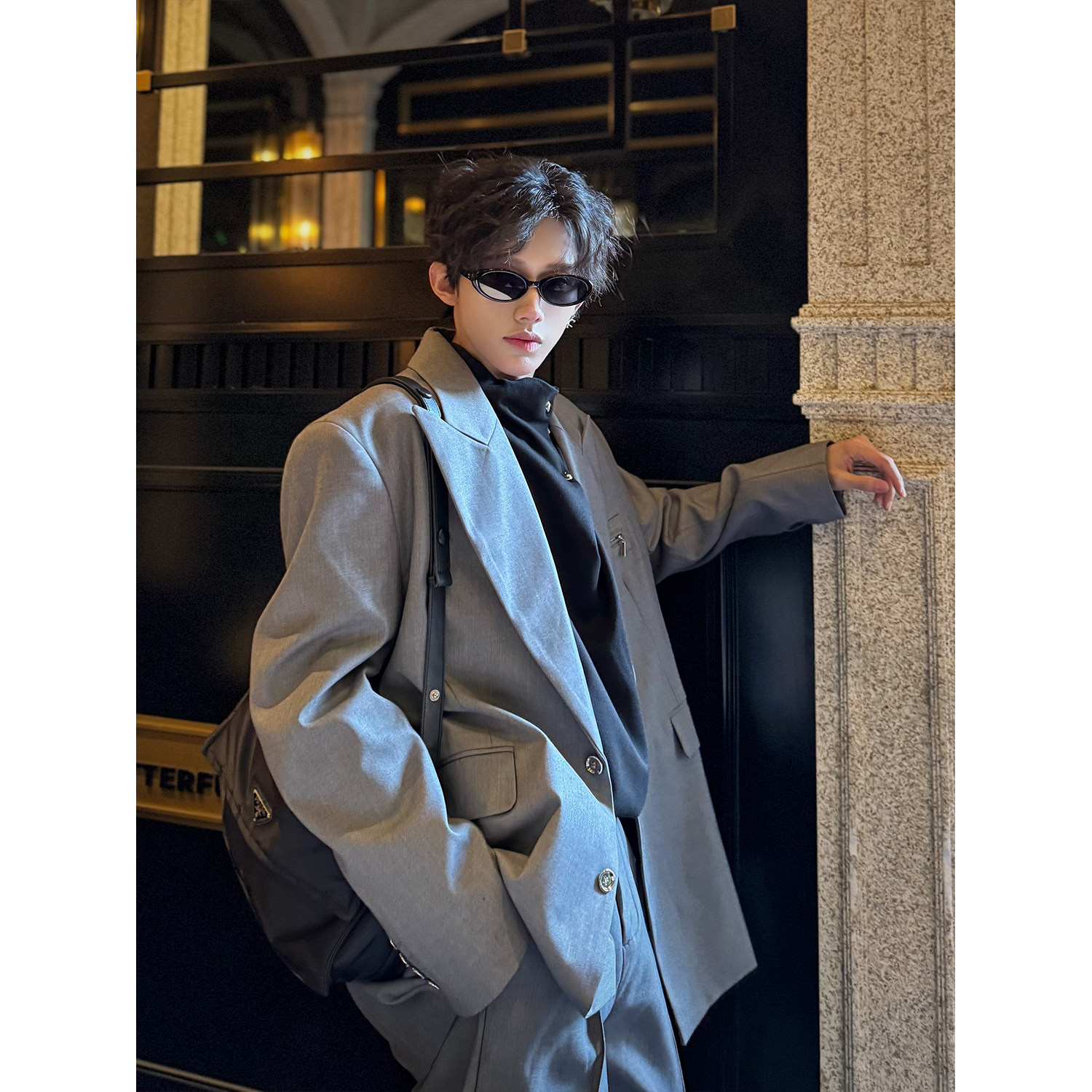 C316XZ1074P118K1074P68春装新款西服套装时尚宽松浅灰色,男装西服,电商C316