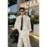 C316CS1990P78秋冬新款送领带白色个性垫肩衬衫长袖衬衣白色，男装衬衫，电商C316