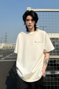 C316 DX89 P4868 夏装新款短袖T恤拉链时尚潮黑色tee个性男图片