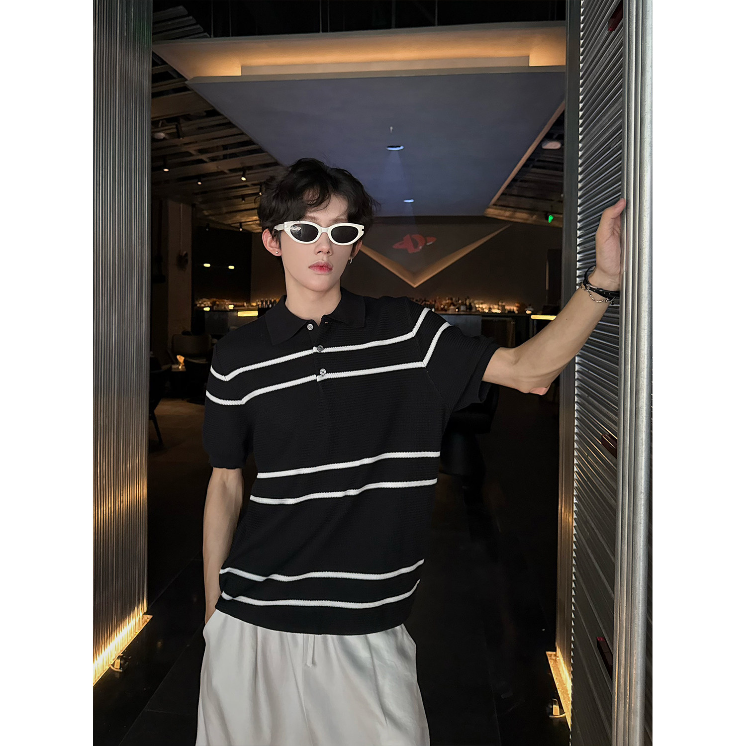 C316T8290P58条纹撞色polo衫时尚短袖T恤tee潮个性男装冰感,男装T恤,电商C316