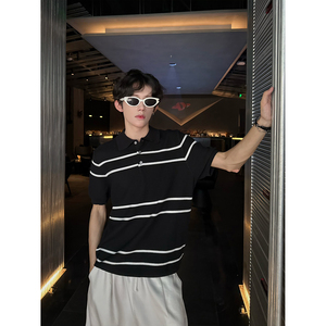 C316 T8290 P58 条纹撞色polo衫时尚短袖T恤tee潮个性男装冰感图片