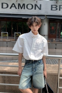 C316 CS2398 P58夏装新款短袖衬衫时尚百搭白色黑色设计感衬衣潮图片