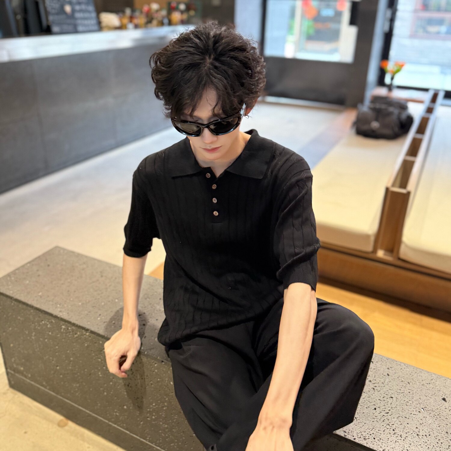 C316T8050P58针织polo扭花短袖T恤冰感面料tee白色黑色灰色,男装T恤,电商C316