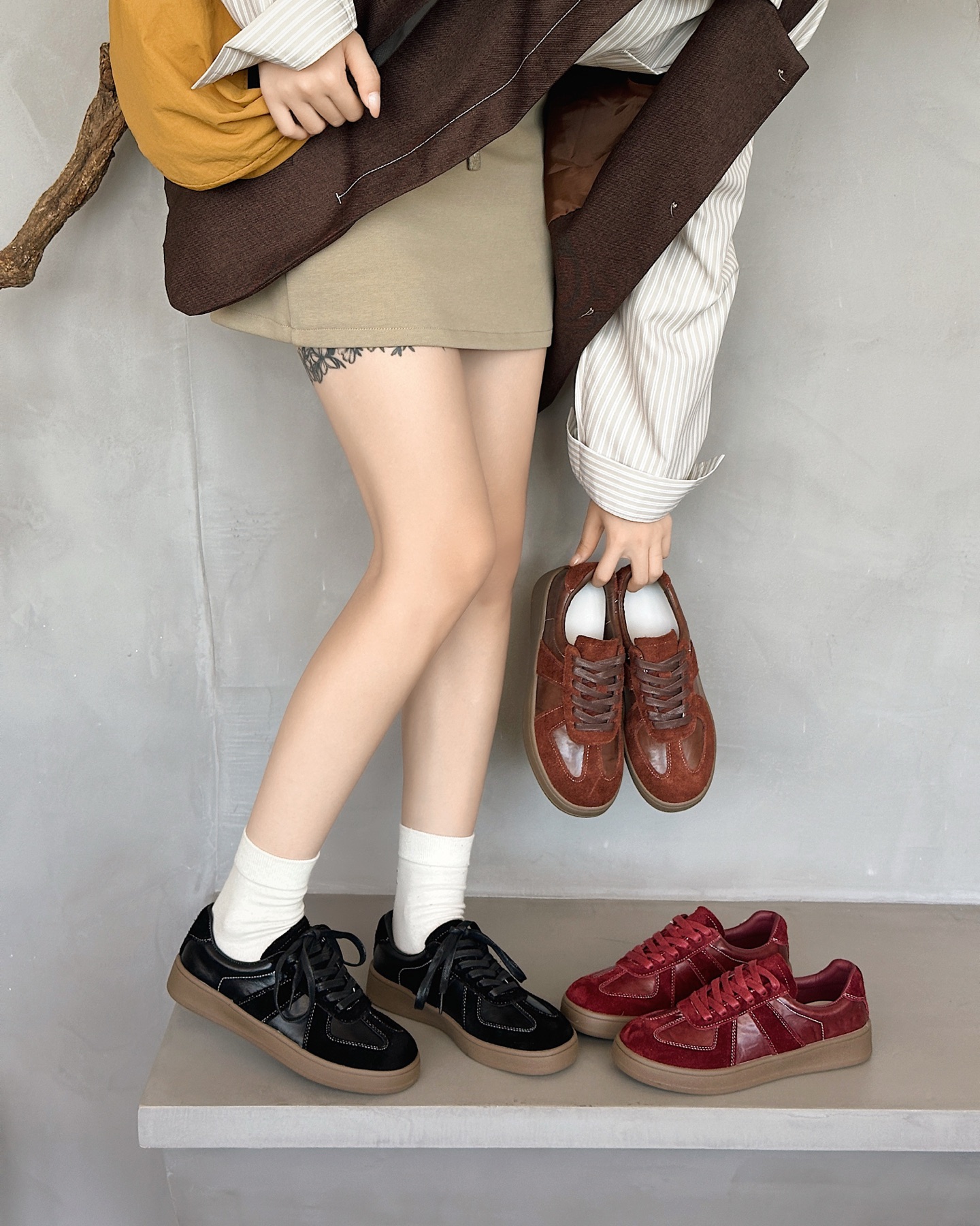 时尚头层牛皮德训鞋女2025秋季新款韩版百搭系带休闲运动鞋阿甘鞋